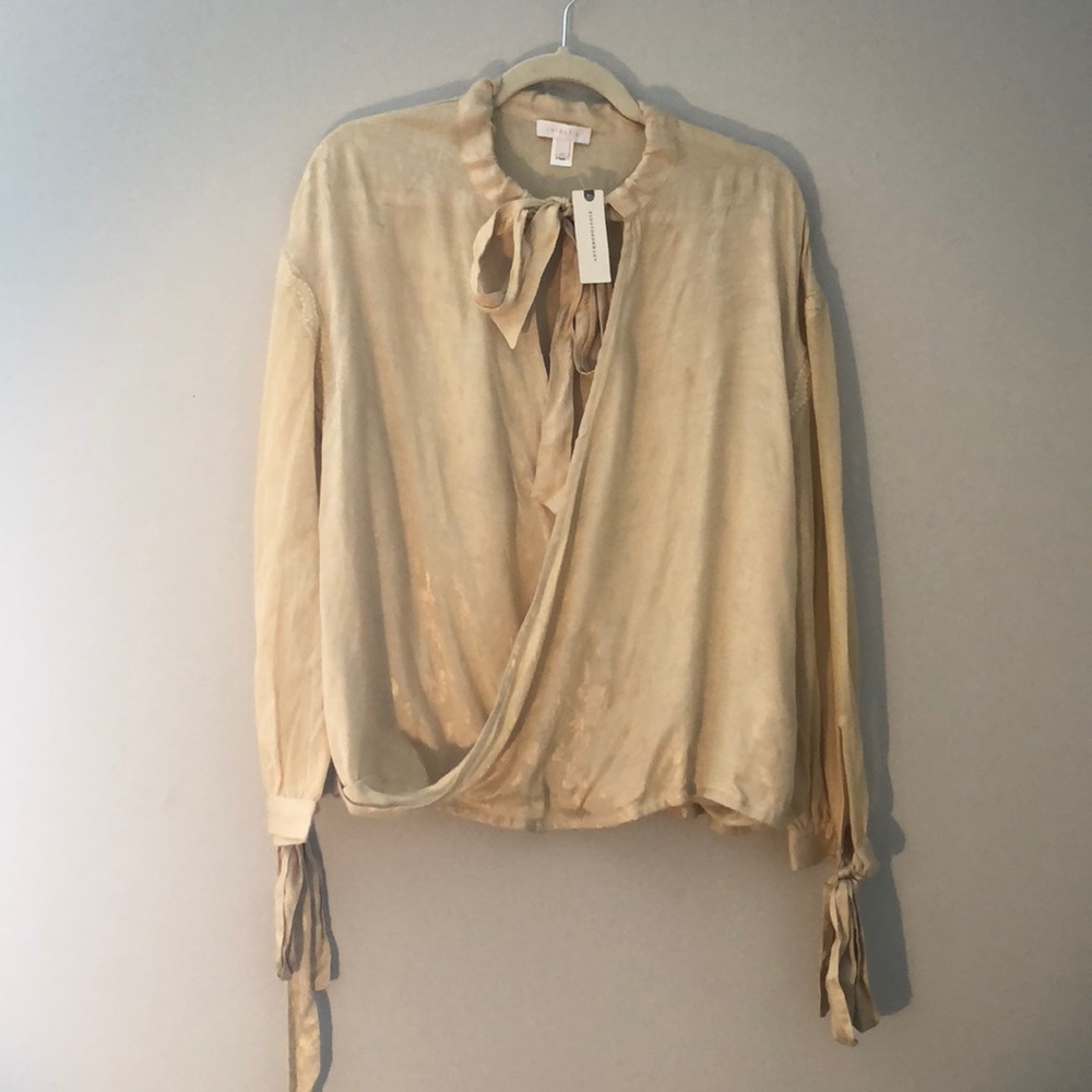 Gold tie neck blouse Intropia for Anthropologie